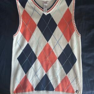 IZOD Men's V-Neck Argyle Sweater Vest - Orange, Navy, Cream